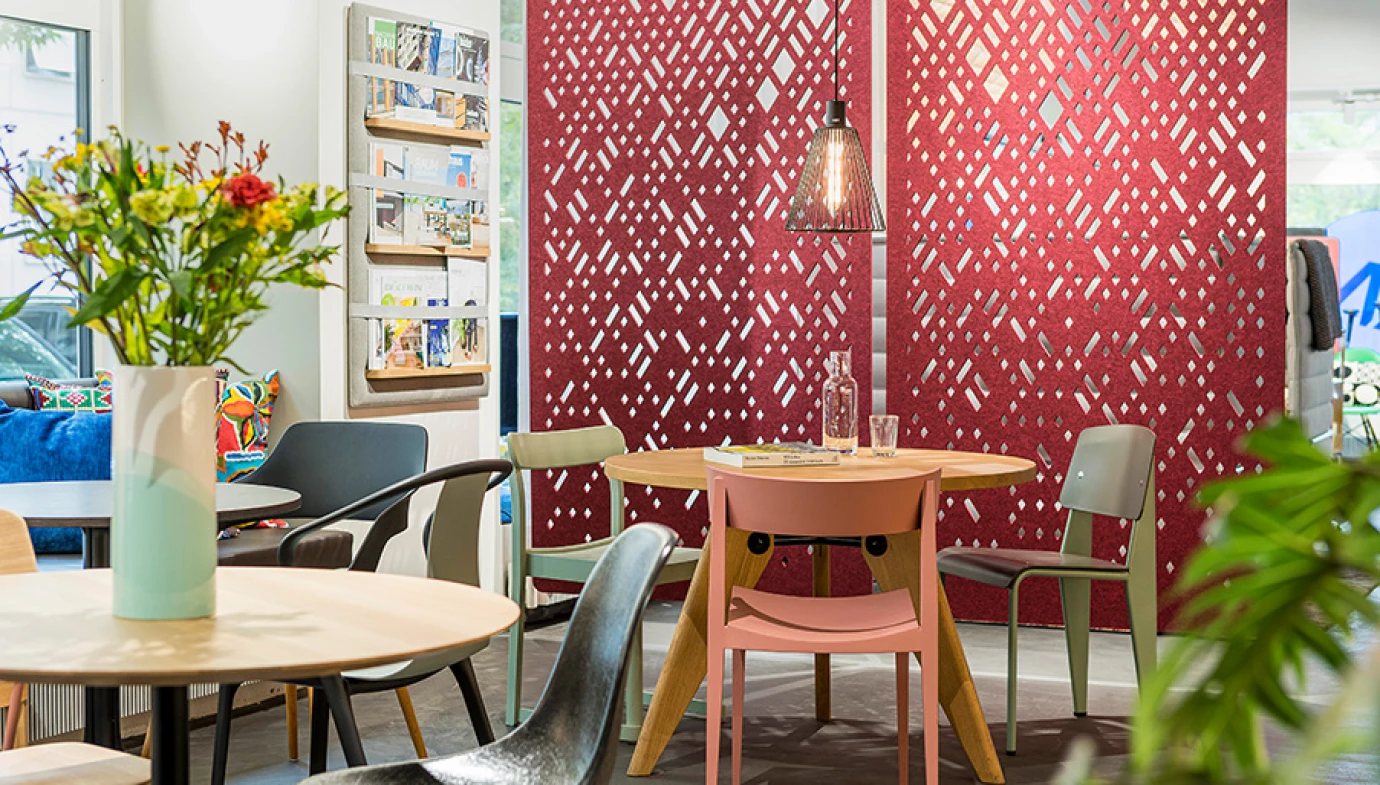 Recycled PET acoustic panels installed in a modern interior