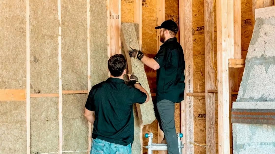 Insulating material integrated into a wall construction
