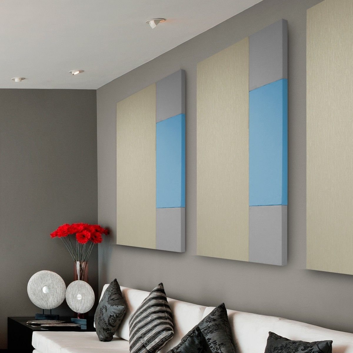Acoustic fabric panels used in a studio setting