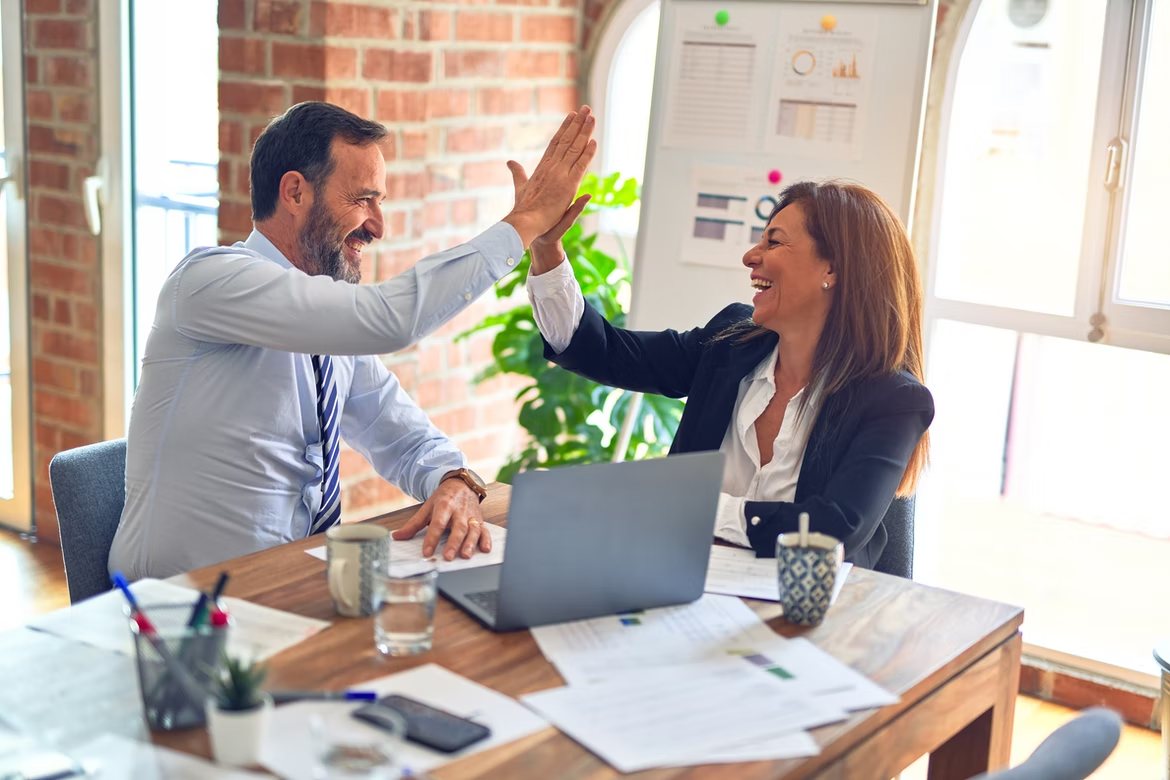 A thriving, healthy team working in a comfortable office